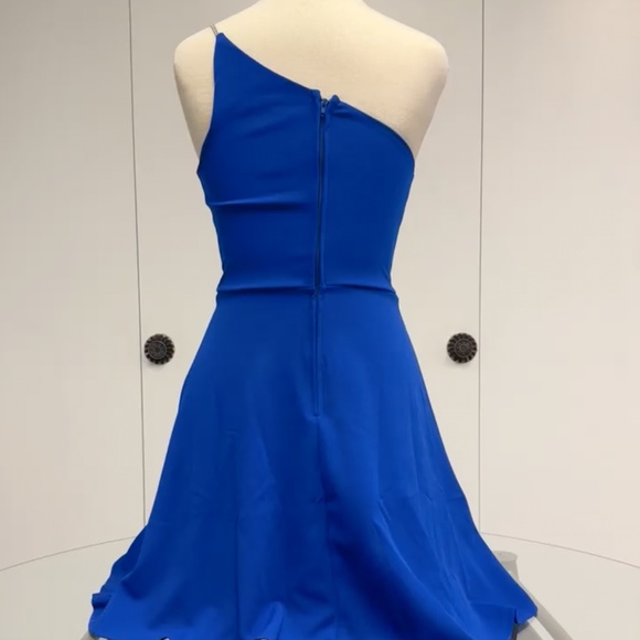 NWT - Crystal Sky: Cobalt Blue Rhinestone Asymmetrical One Shoulder Dress - Picture 3 of 3